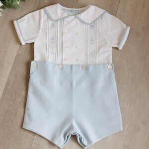 Linen Bobby Suit Feltman Brothers Blue & White Nautical RARE FIND 24 Months NWT